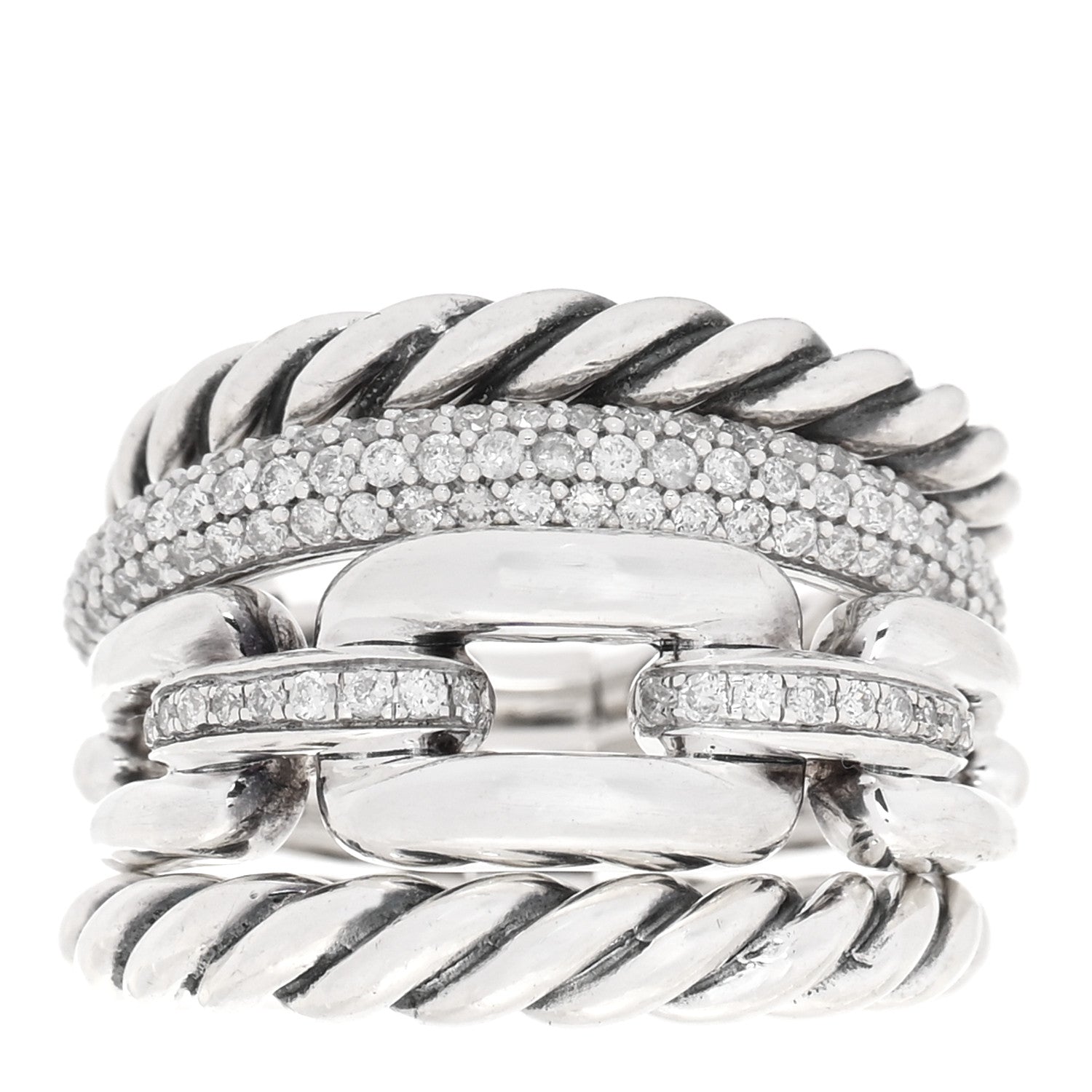 David Yurman Sterling Silver Diamond Wellesley Four-Row Ring 49 4.75 1 of 5