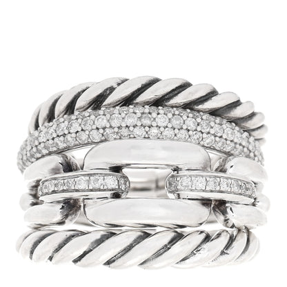 David Yurman Sterling Silver Diamond Wellesley Four-Row Ring 49 4.75 1 of 5