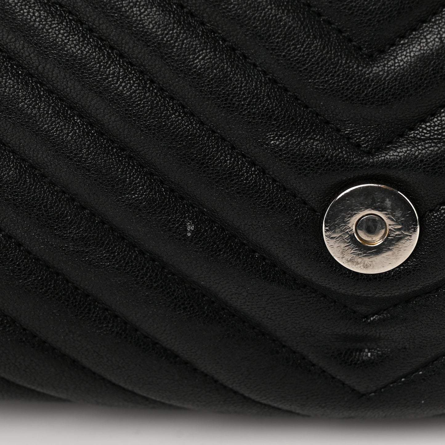 Sheepskin Matelasse Chevron Monogram Large College Satchel Black