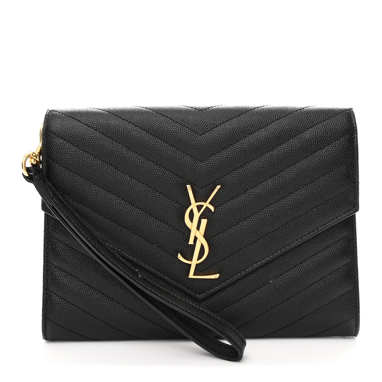 Grain De Poudre Matelasse Chevron Monogram Envelope Clutch Black