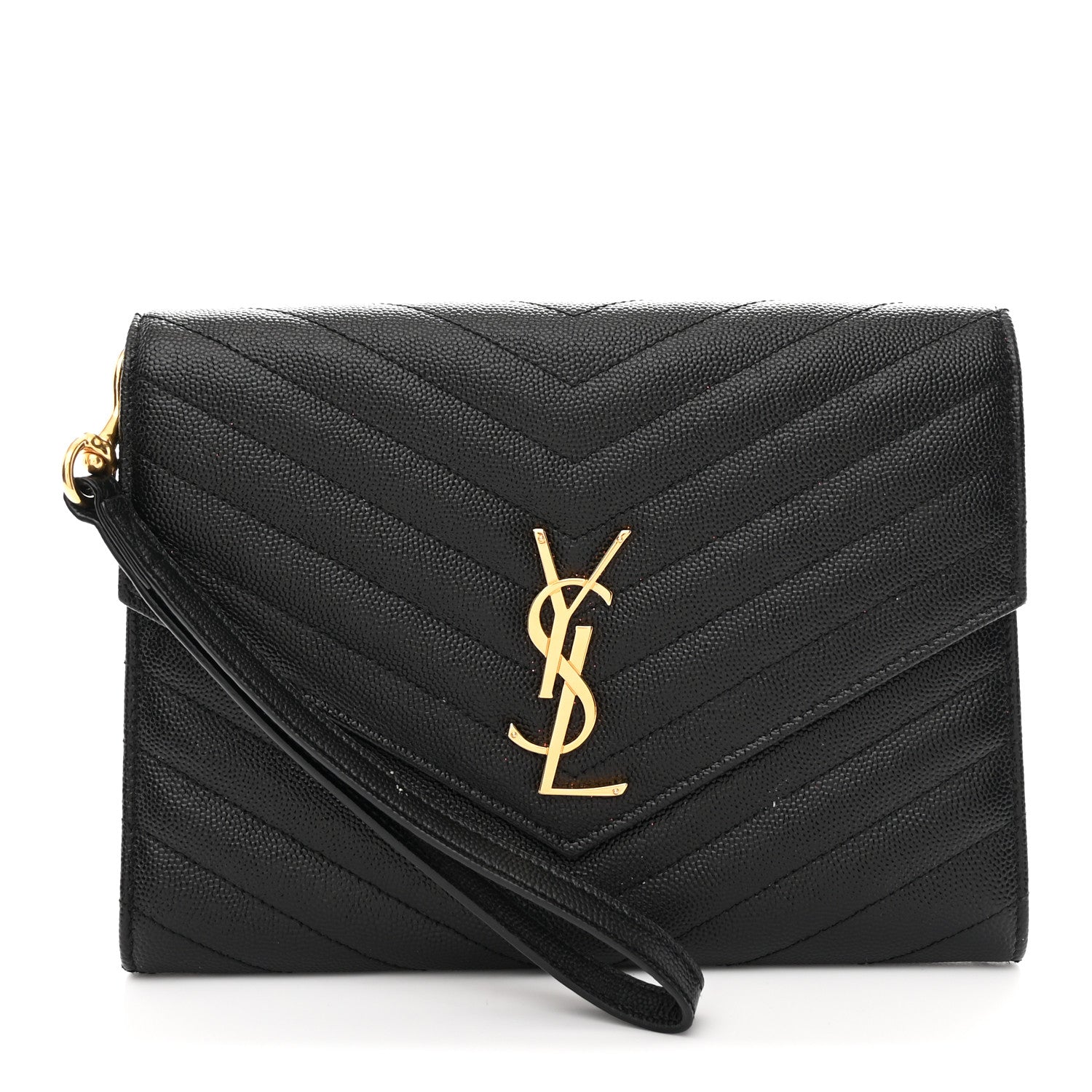 Saint Laurent Grain De Poudre Matelasse Chevron Monogram Envelope Clutch Black 1 of 8