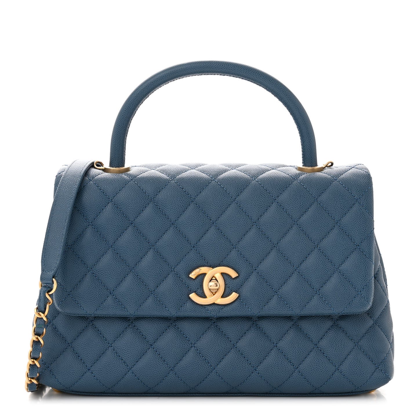 Caviar Quilted Small Coco Handle Flap Blue