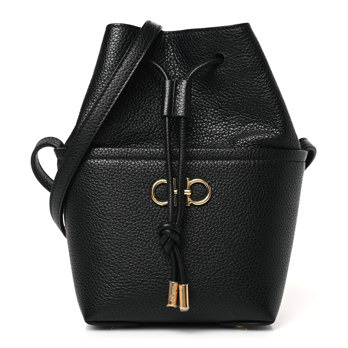 Grained Calfskin Mini Gancino Bucket Bag Black