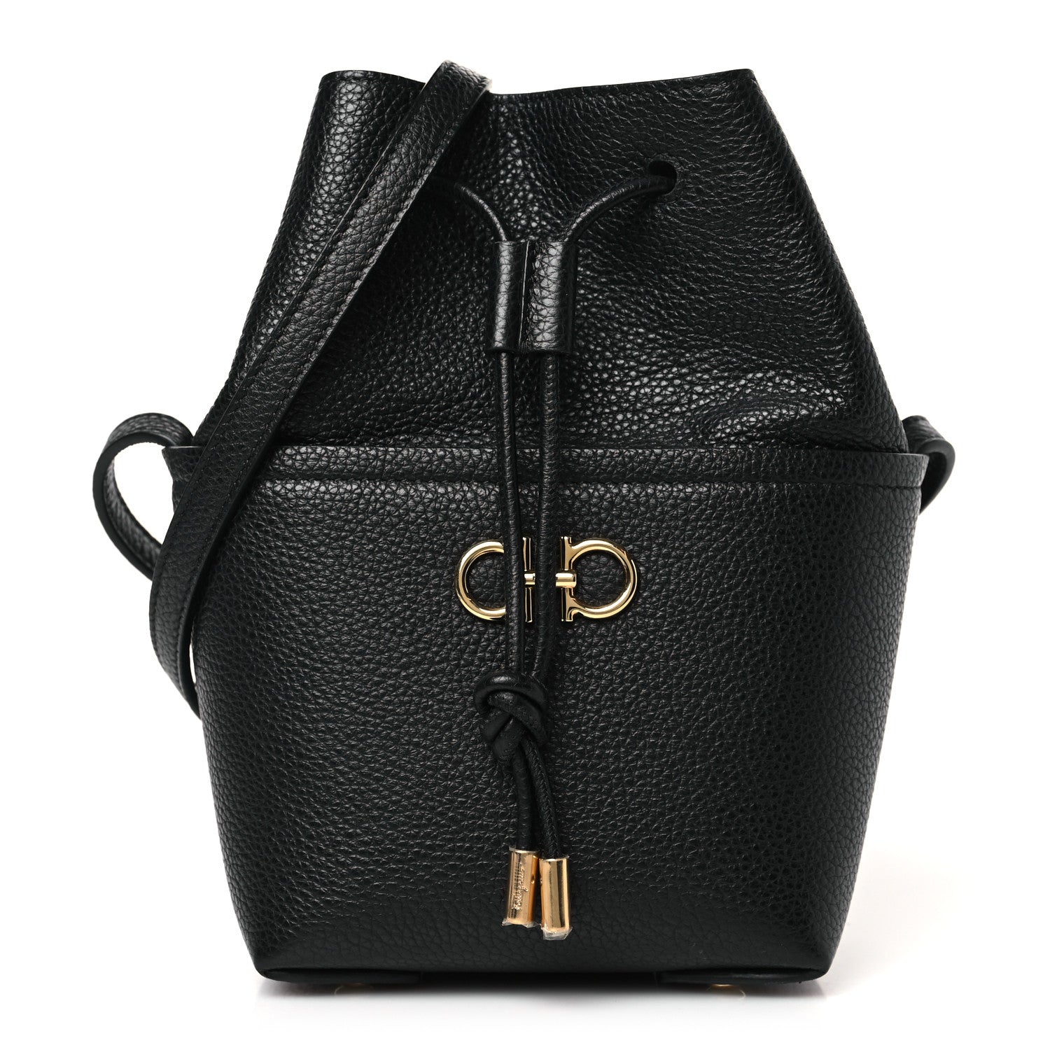Salvatore Ferragamo Grained Calfskin Mini Gancino Bucket Bag Black 1 of 8