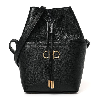 Salvatore Ferragamo Grained Calfskin Mini Gancino Bucket Bag Black 1 of 8