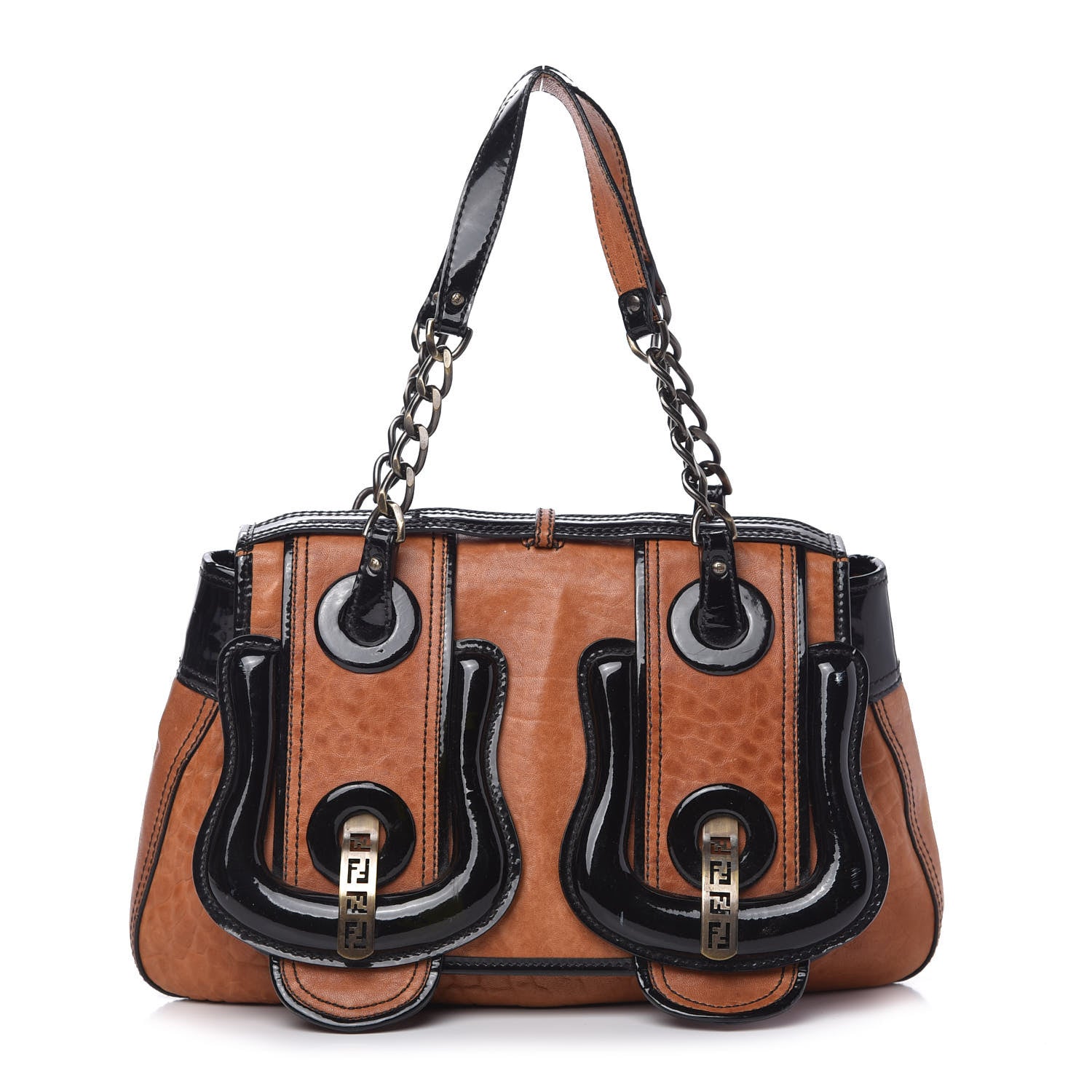 Fendi Nappa Patent B Bag Osso Black 1 of 10
