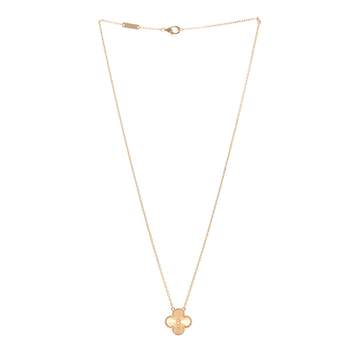 18K Yellow Gold Guilloche Vintage Alhambra Pendant Necklace
