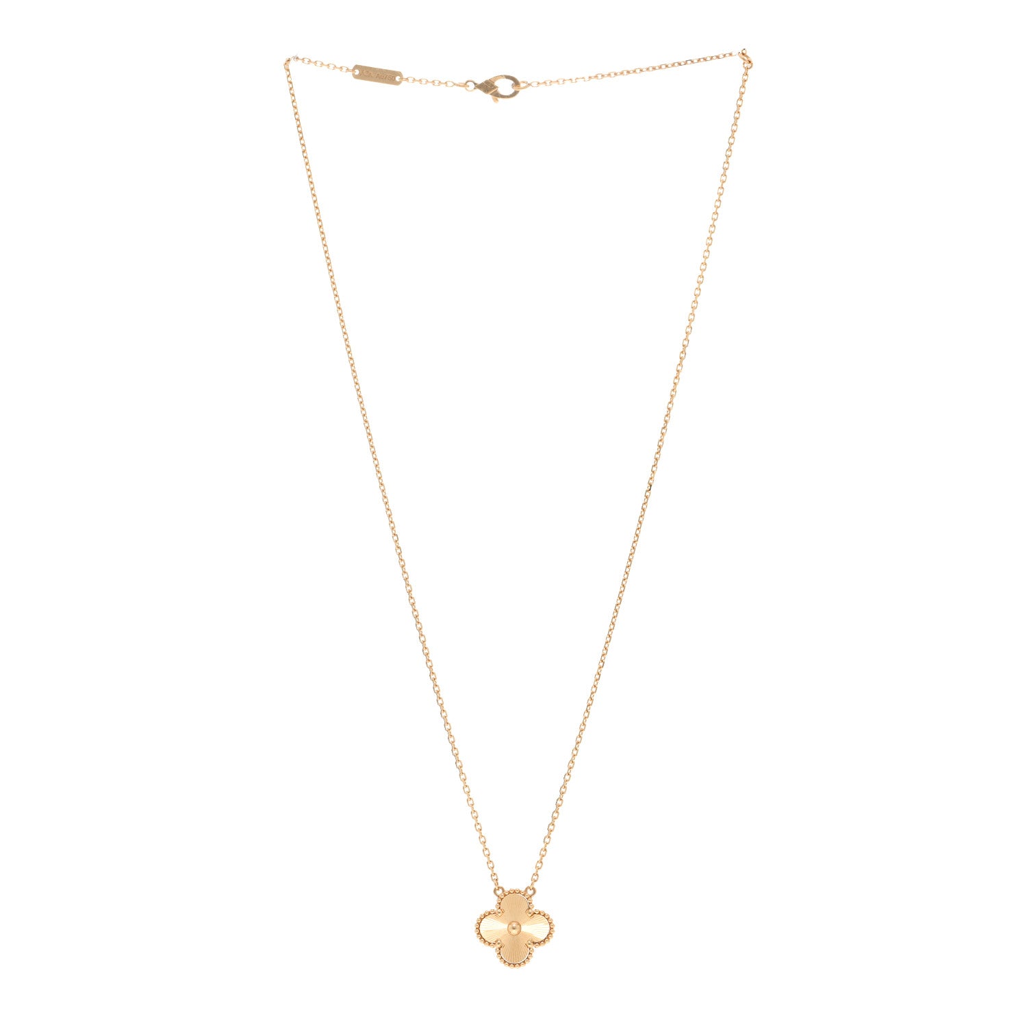 Van Cleef & Arpels 18K Yellow Gold Guilloche Vintage Alhambra Pendant Necklace 3 of 5