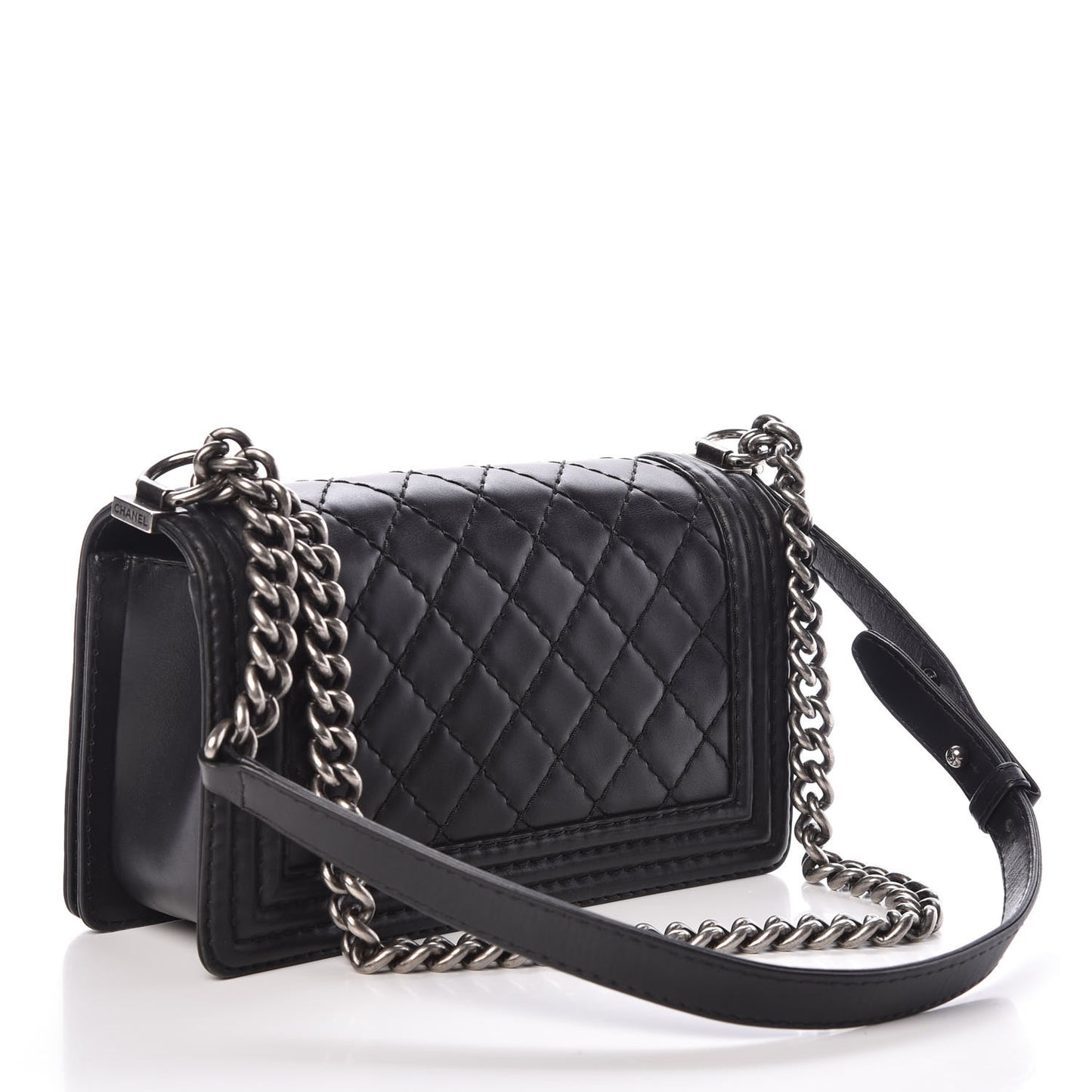 Calfskin Double Stitch Medium Boy Flap Black