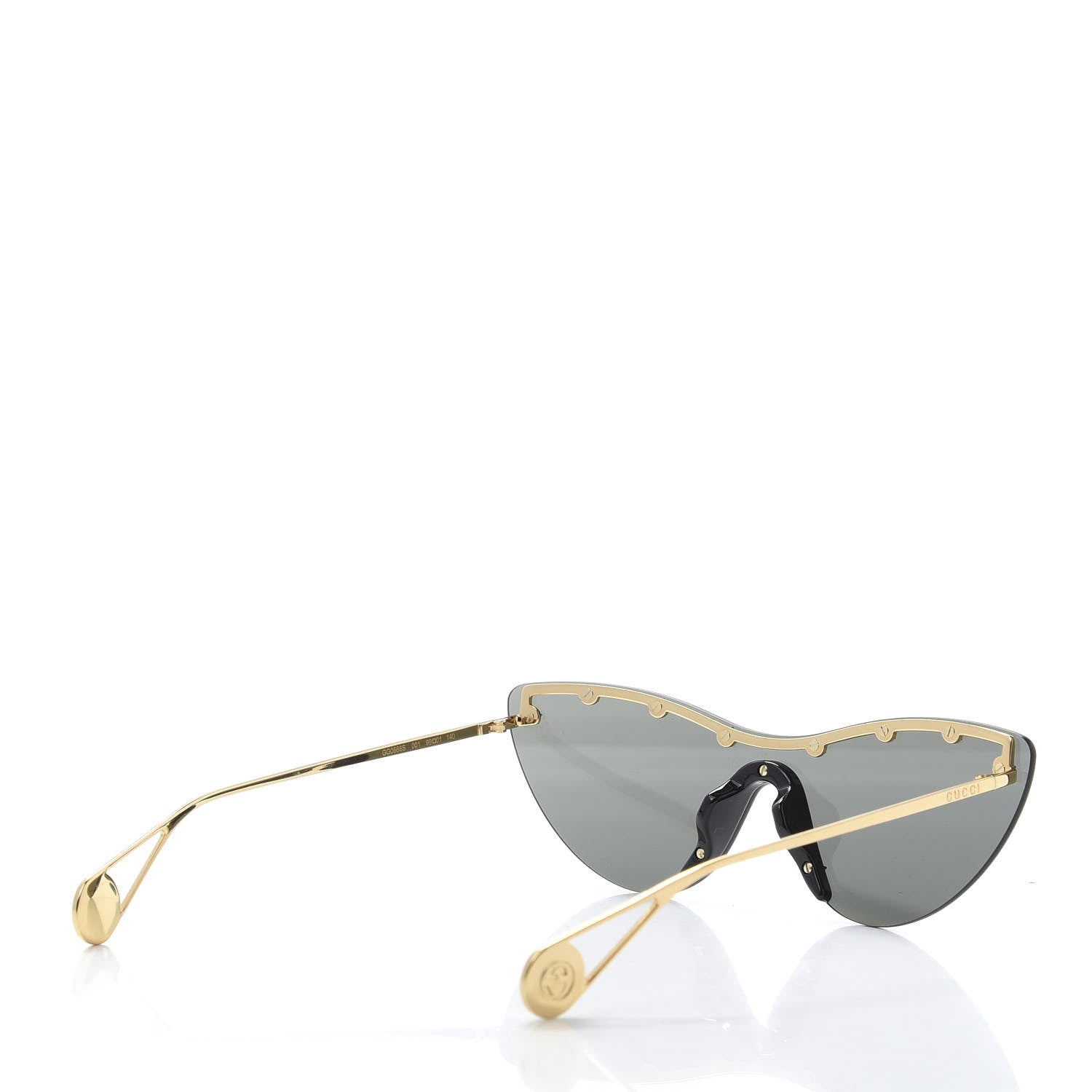 Gucci Rimless Star Studded 90mm Cat Eye GG0666S Sunglasses Black Gold 4 of 7