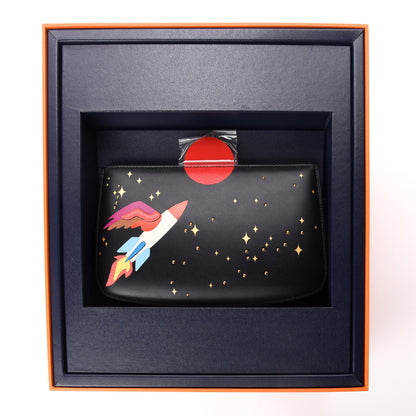 Hermes Veau Monsieur Lizard Ostrich Spaceship Sac A Malice Black Multicolor 15 of 17