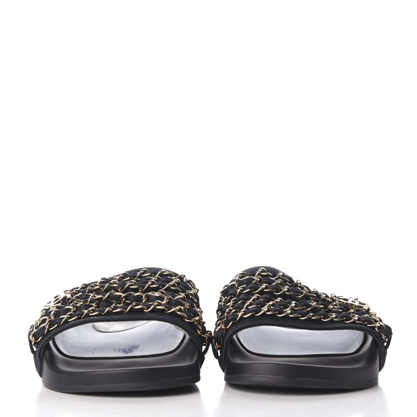 Satin Canvas Chain Slides Sandals Flats 40 Marine