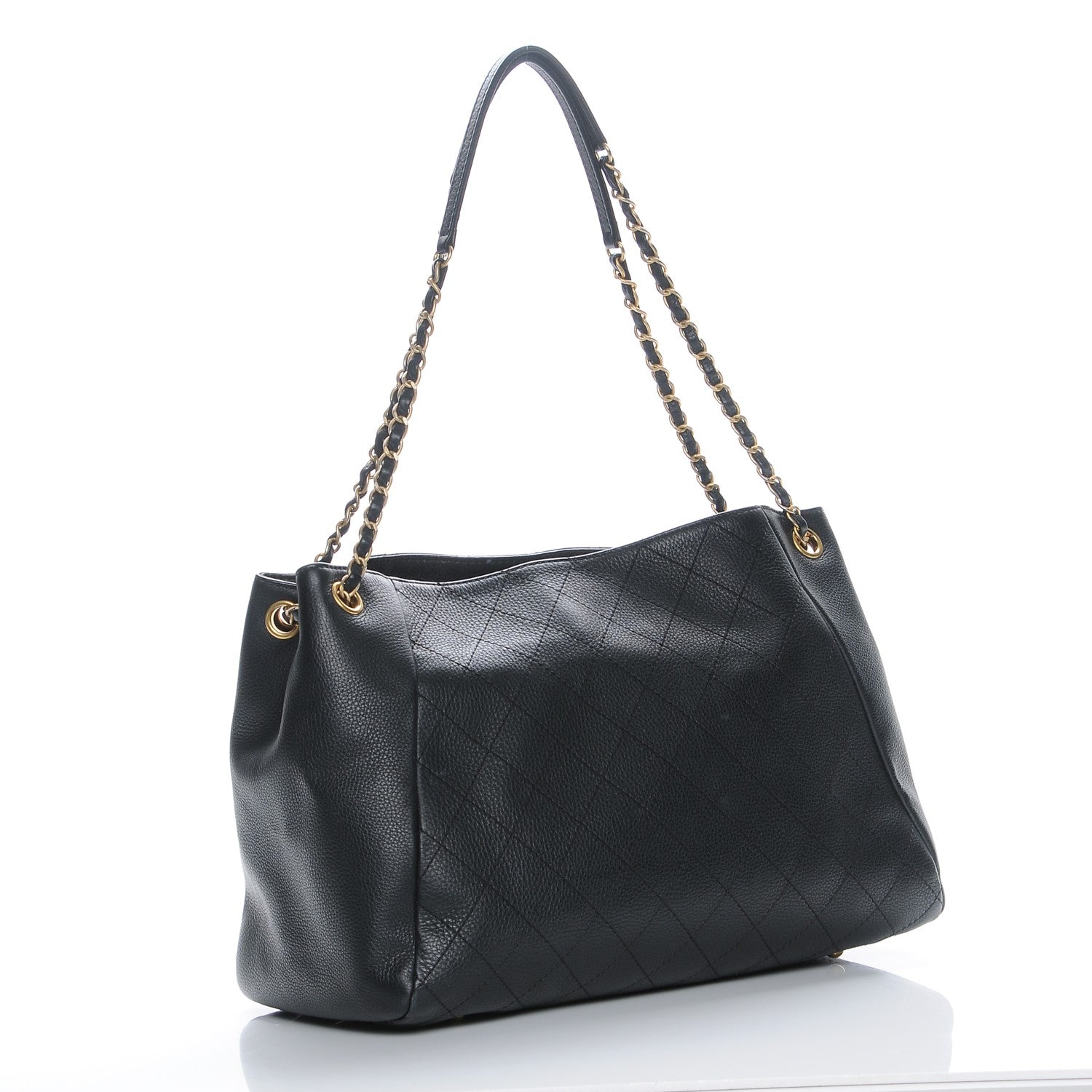 Chanel Grained Calfskin Quilted Large Supple Rock Shopping Tote Black 3 of 9