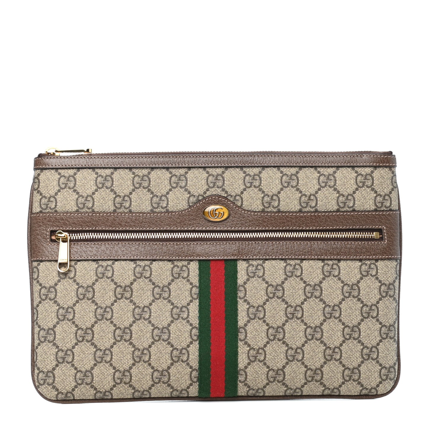 GG Supreme Monogram Large Ophidia Pouch Clutch Brown