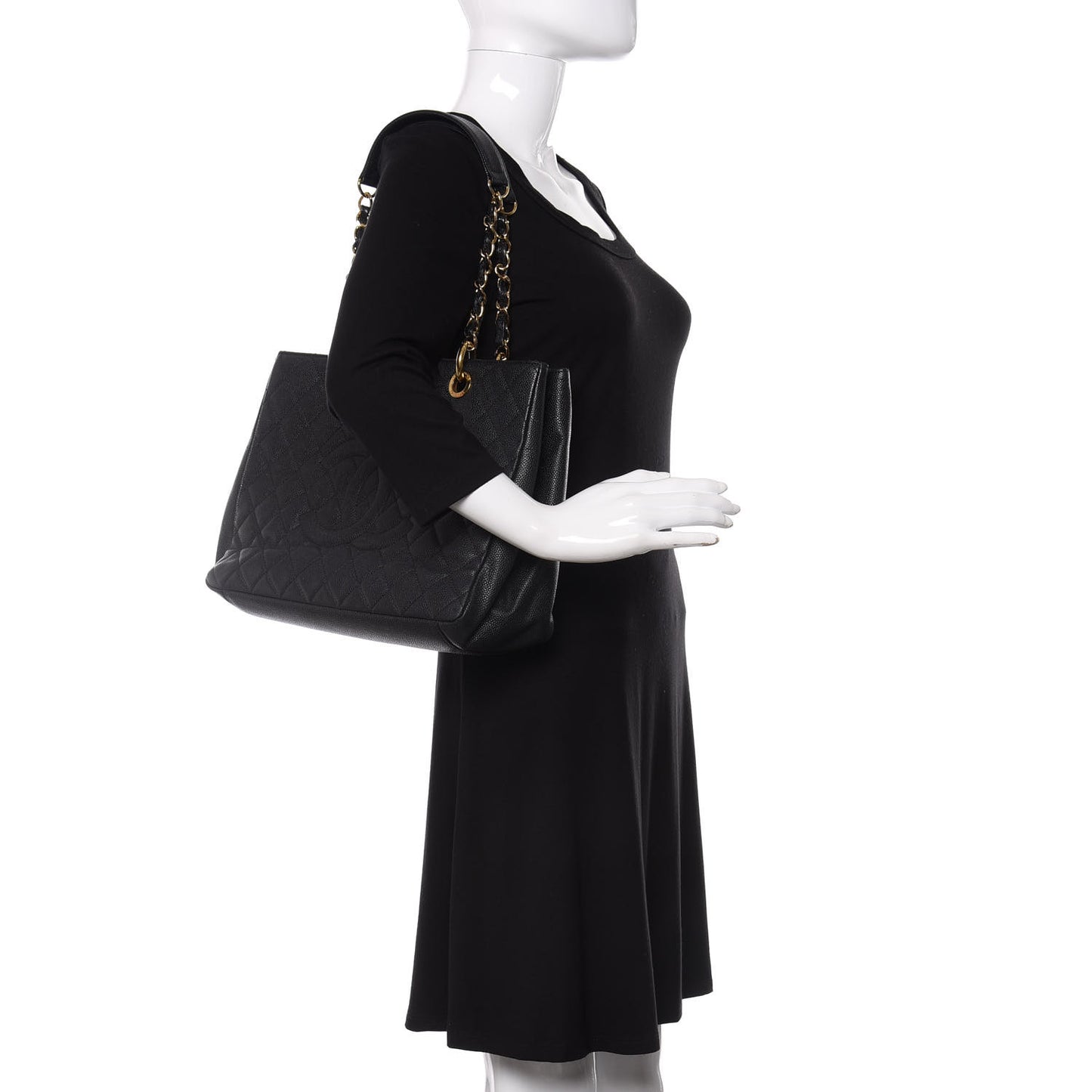 Caviar Quilted Grand Shopping Tote GST Black
