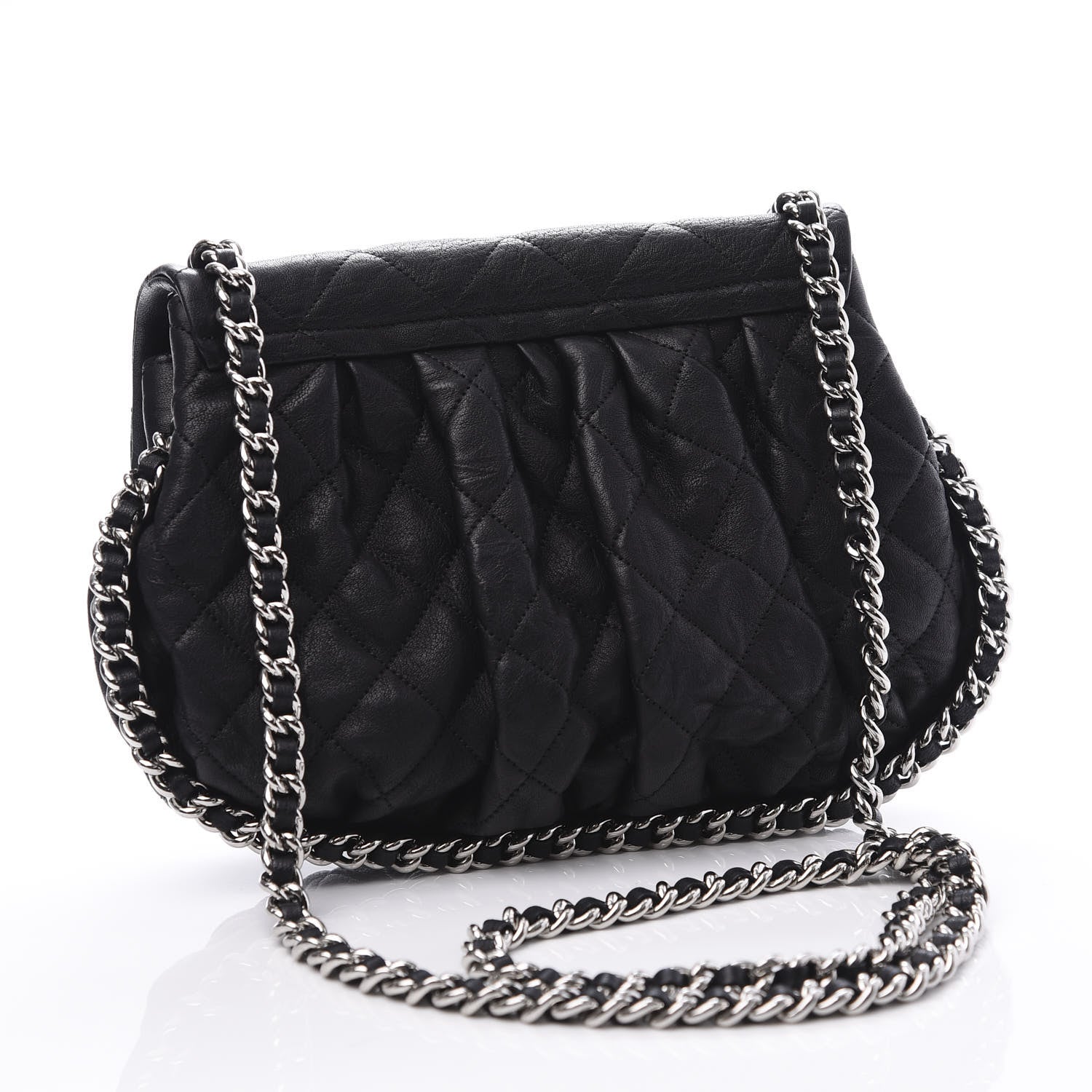 Chanel Crumpled Lambskin Quilted Medium Chain Around Messenger Black 2 of 10