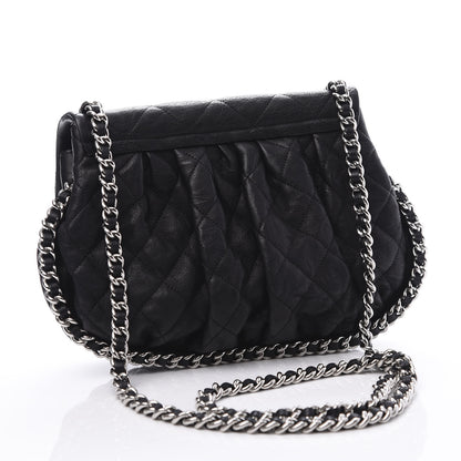 Chanel Crumpled Lambskin Quilted Medium Chain Around Messenger Black 2 of 10