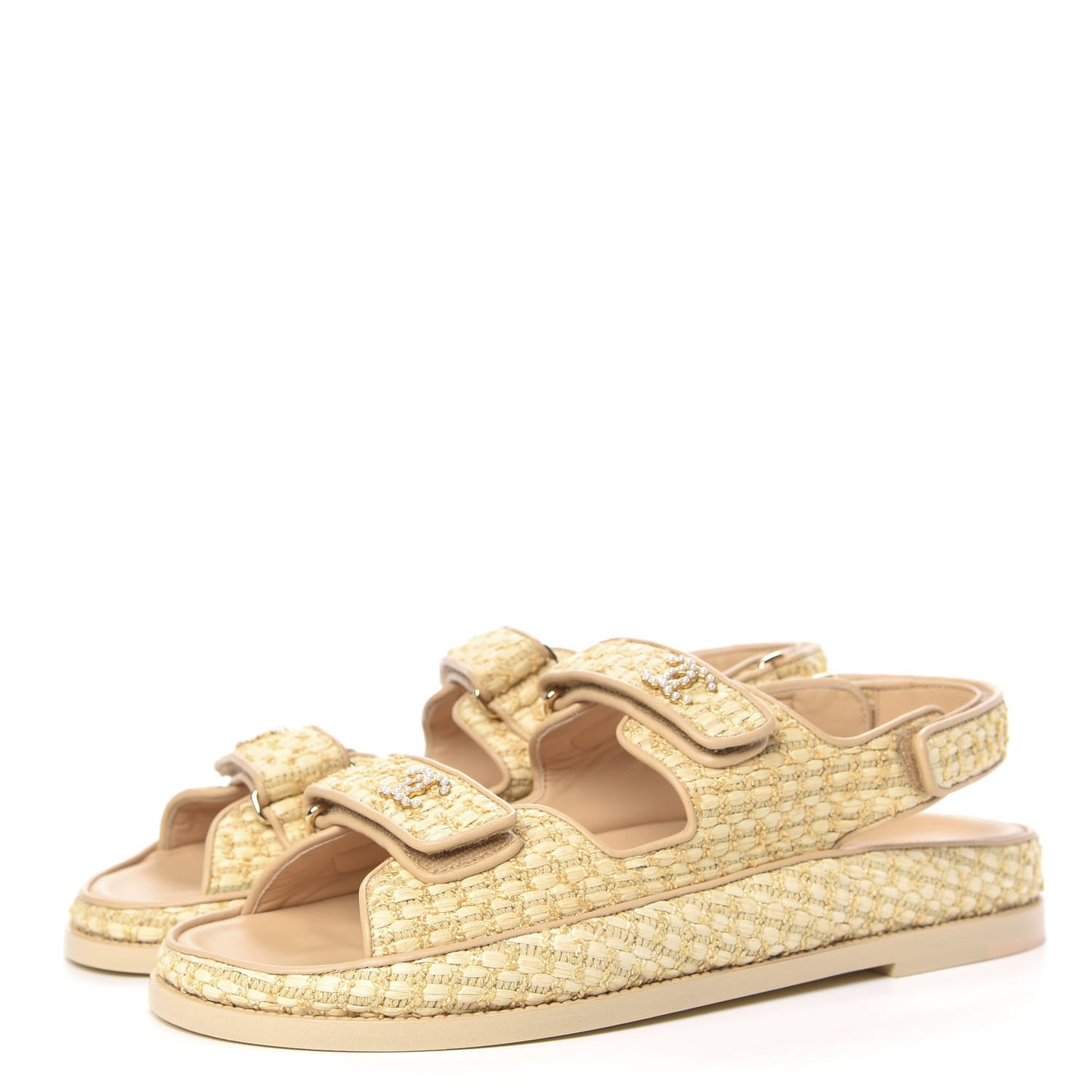 Braided Fabric Velcro Dad Sandals 42 Beige