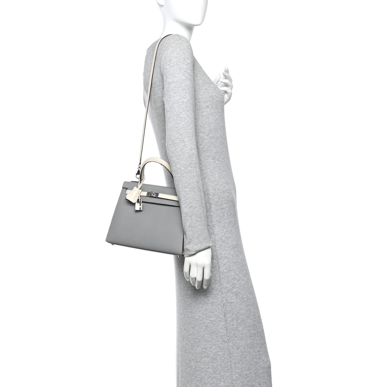 Hermes Epsom Bi-Color Horseshoe Kelly Sellier 25 Gris Mouette Craie 2 of 10
