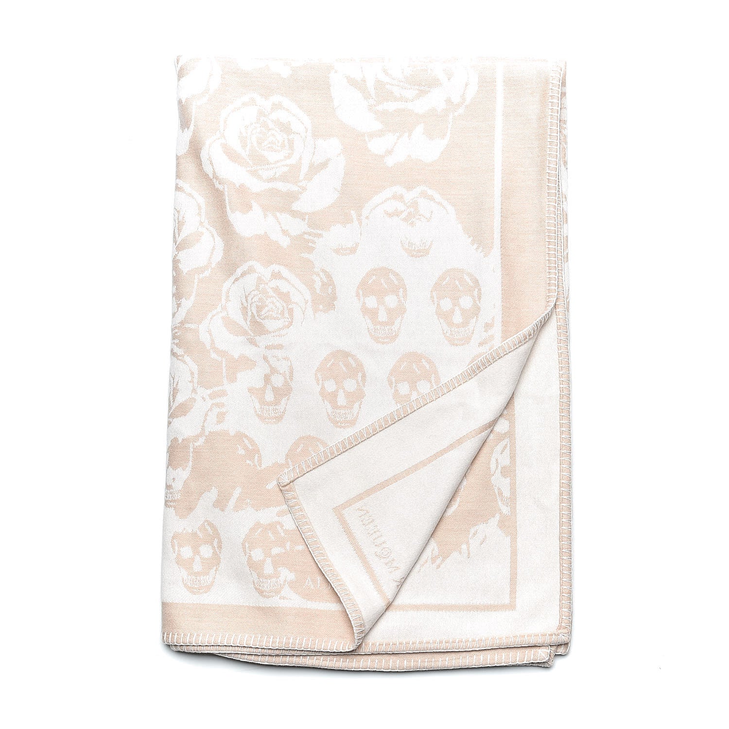 Alexander McQueen Wool Cashmere Roses Skull Blanket Ivory Havana Beige 3 of 5