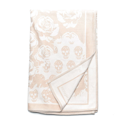 Alexander McQueen Wool Cashmere Roses Skull Blanket Ivory Havana Beige 3 of 5
