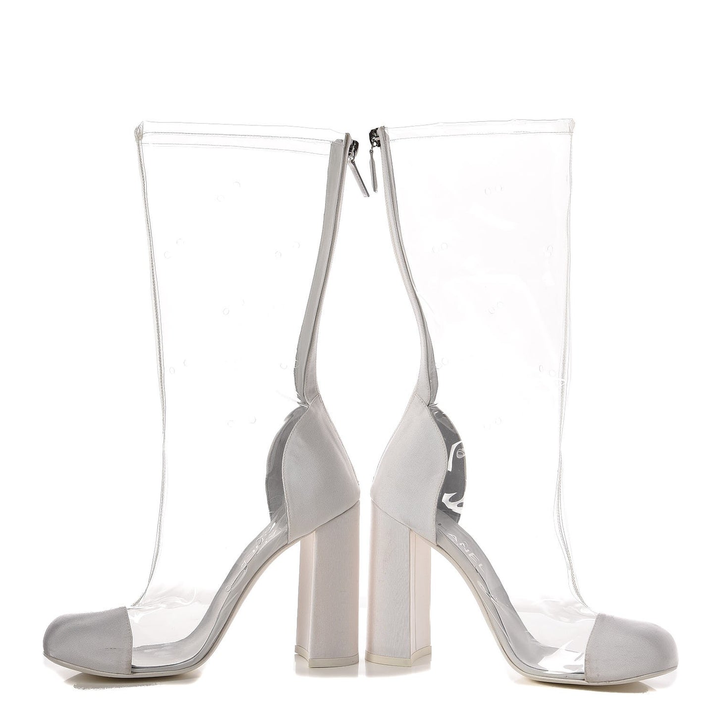 PVC Grosgrain High Boots 39 Transparent White