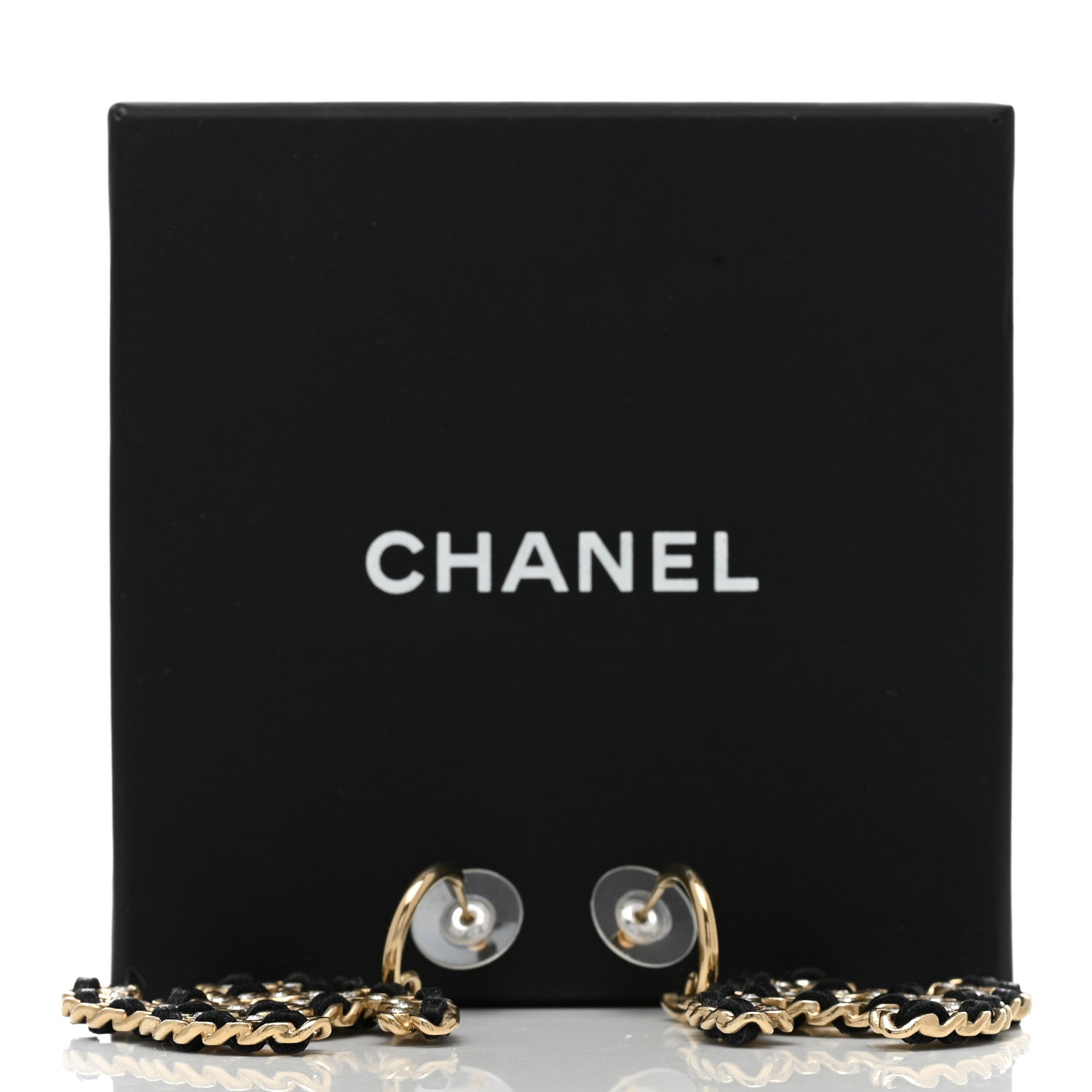 Chanel Crystal Lambskin Chain CC Vintage Allure Stud Earrings Black Gold 5 of 5