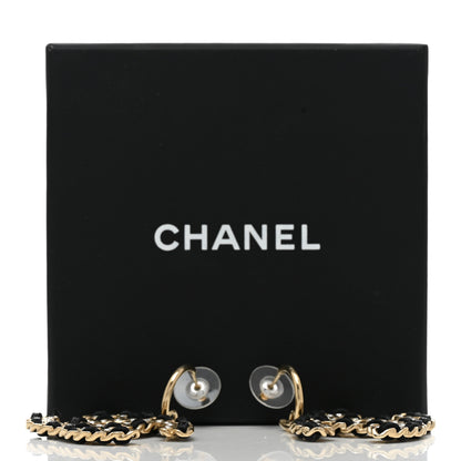 Chanel Crystal Lambskin Chain CC Vintage Allure Stud Earrings Black Gold 5 of 5