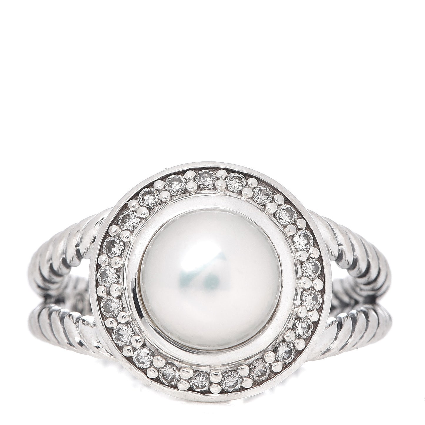 Sterling Silver Diamond Pearl 8mm Petite Cerise Ring 51 5.75