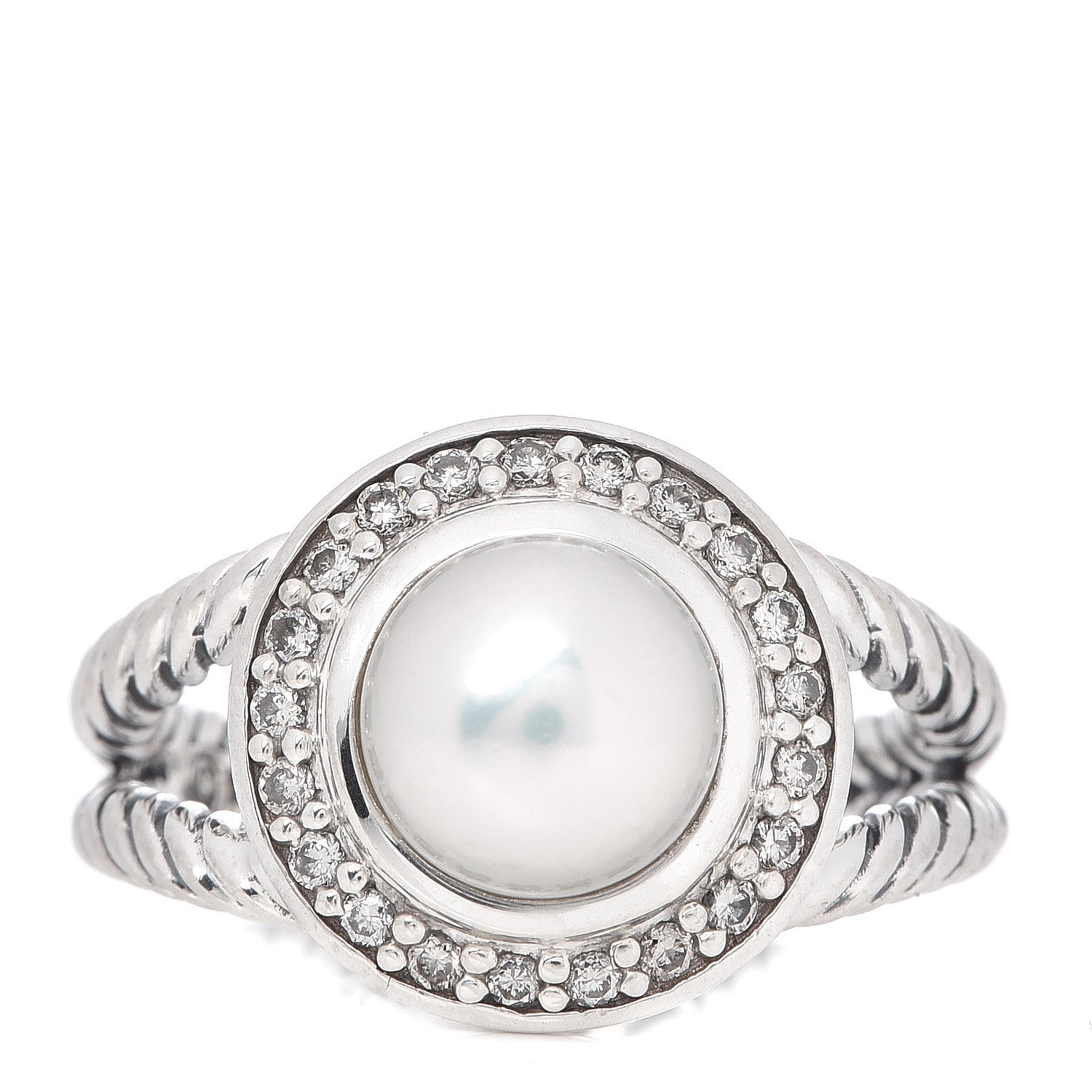 David Yurman Sterling Silver Diamond Pearl 8mm Petite Cerise Ring 51 5.75 1 of 5