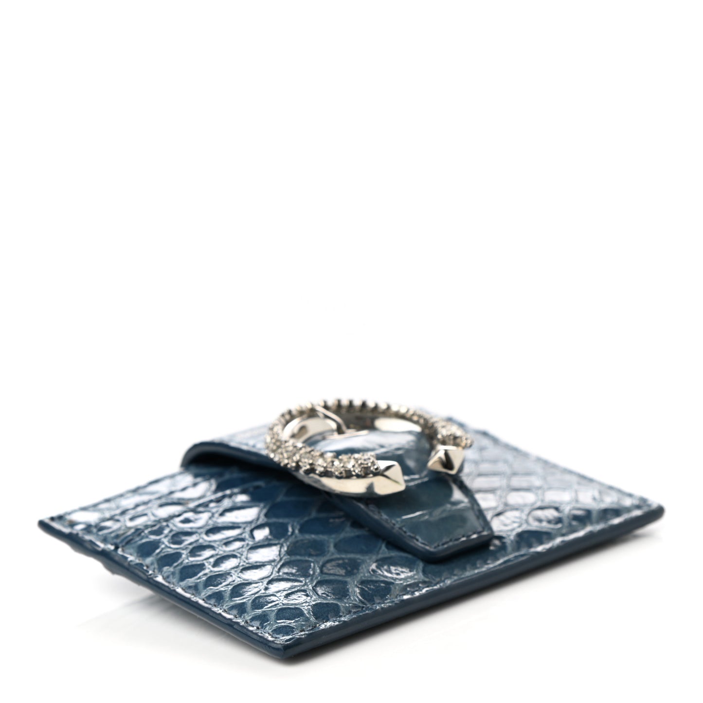 Calfskin Snakeskin Embossed Crystal Umika Cardholder Wallet Blue