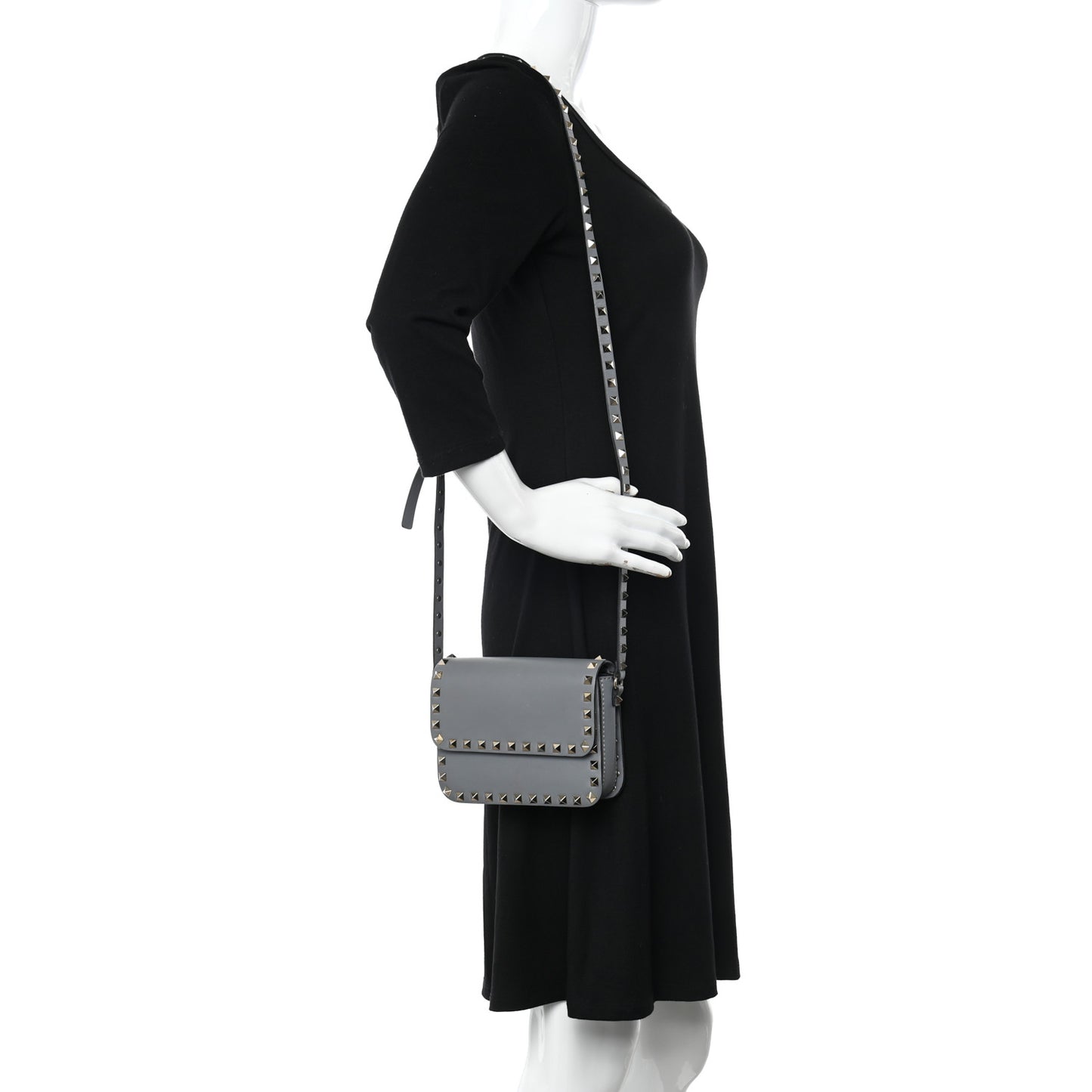 Vitello Rockstud Flap Crossbody Bag Stone
