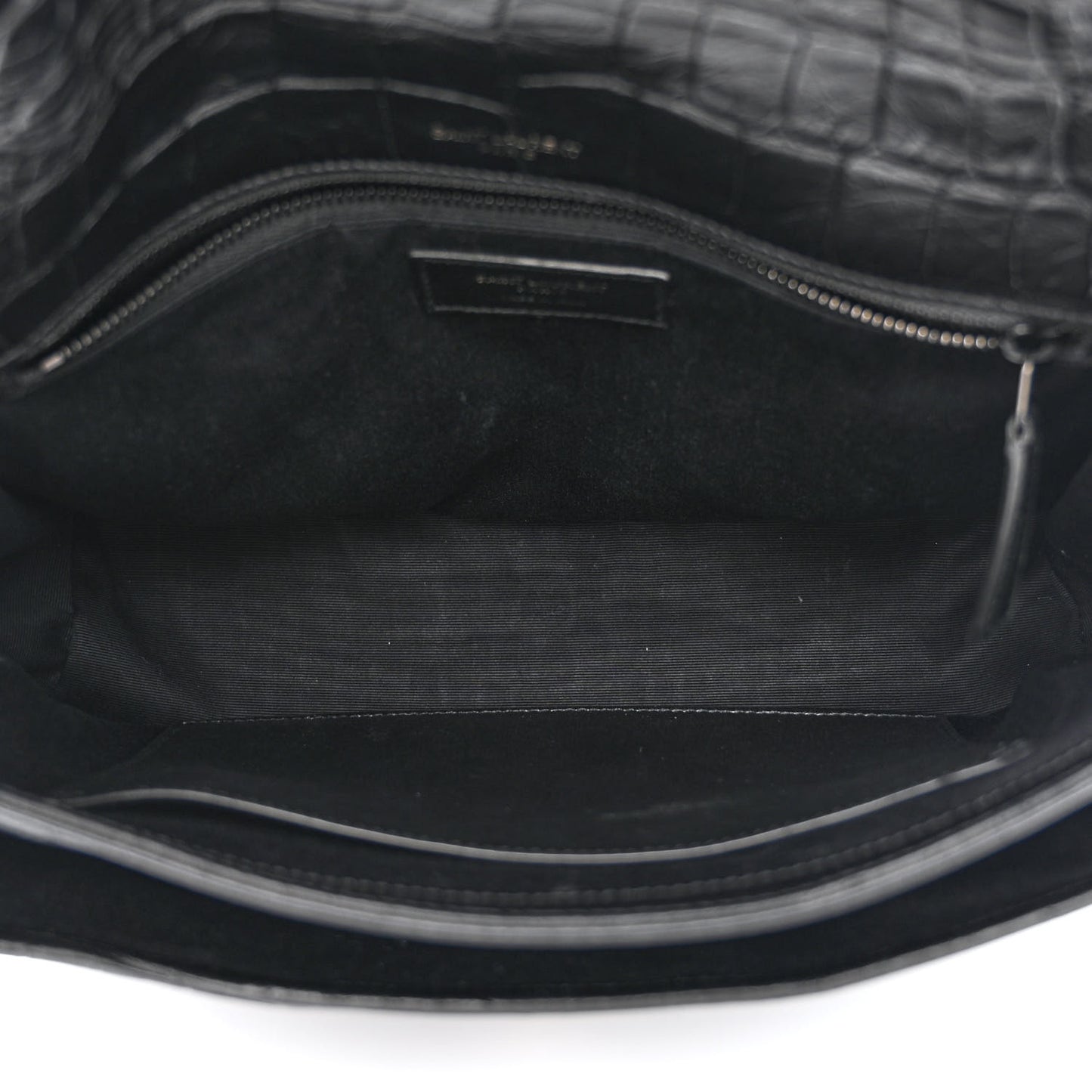 Crinkled Calfskin Crocodile Embossed Monogram Medium Niki Chain Satchel Black