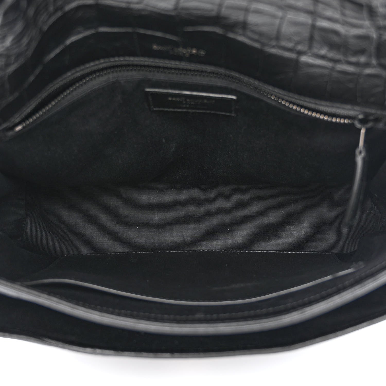 Saint Laurent Crinkled Calfskin Crocodile Embossed Monogram Medium Niki Chain Satchel Black 5 of 10
