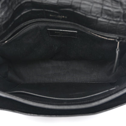 Saint Laurent Crinkled Calfskin Crocodile Embossed Monogram Medium Niki Chain Satchel Black 5 of 10