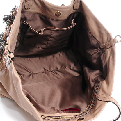 Valentino Garavani Leather Sequin Beaded Floral Applique Tote Camel 5 of 7