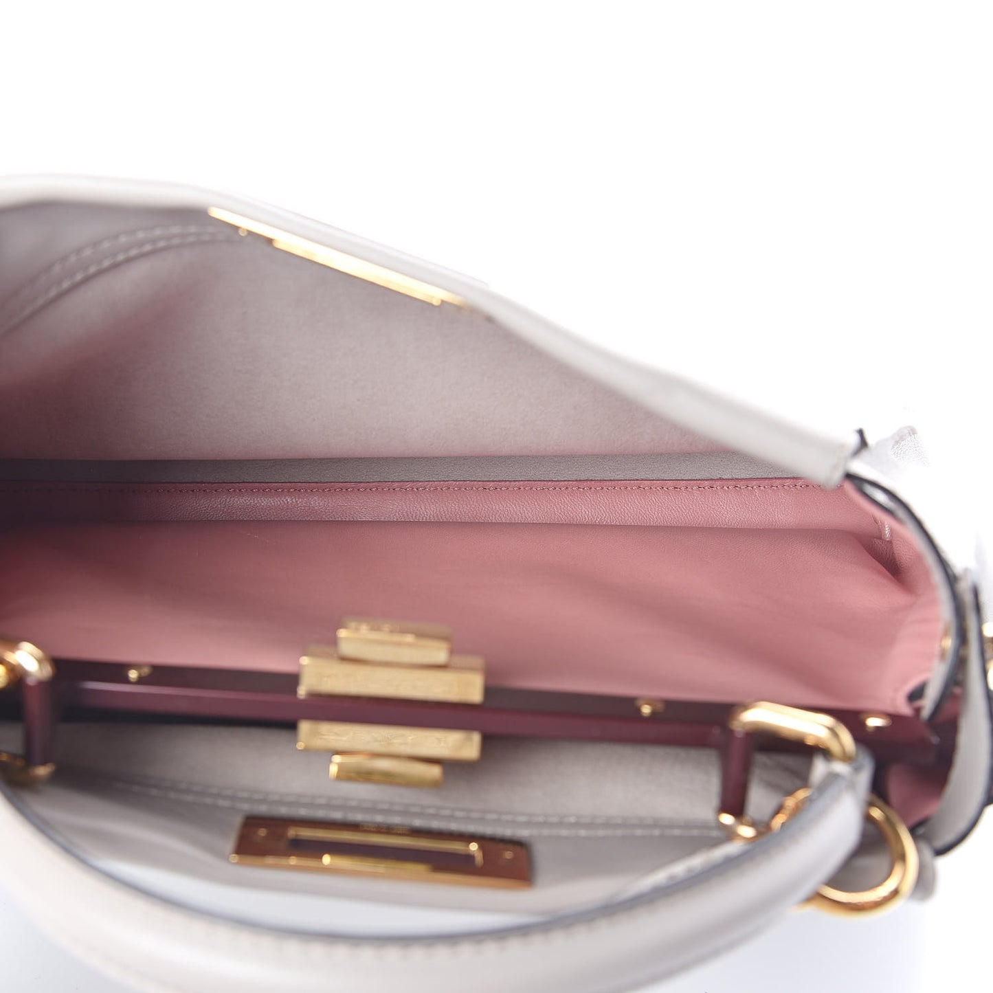 Vitello Seta Shiny Nappa Medium Peekaboo Iconic Satchel Grigio Polvere Bois de Rose