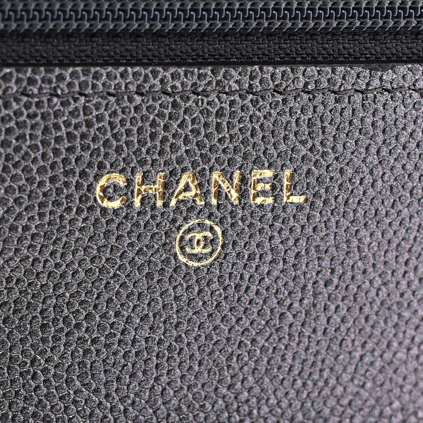 Iridescent Caviar Quilted Wallet on Chain WOC Dark Blue