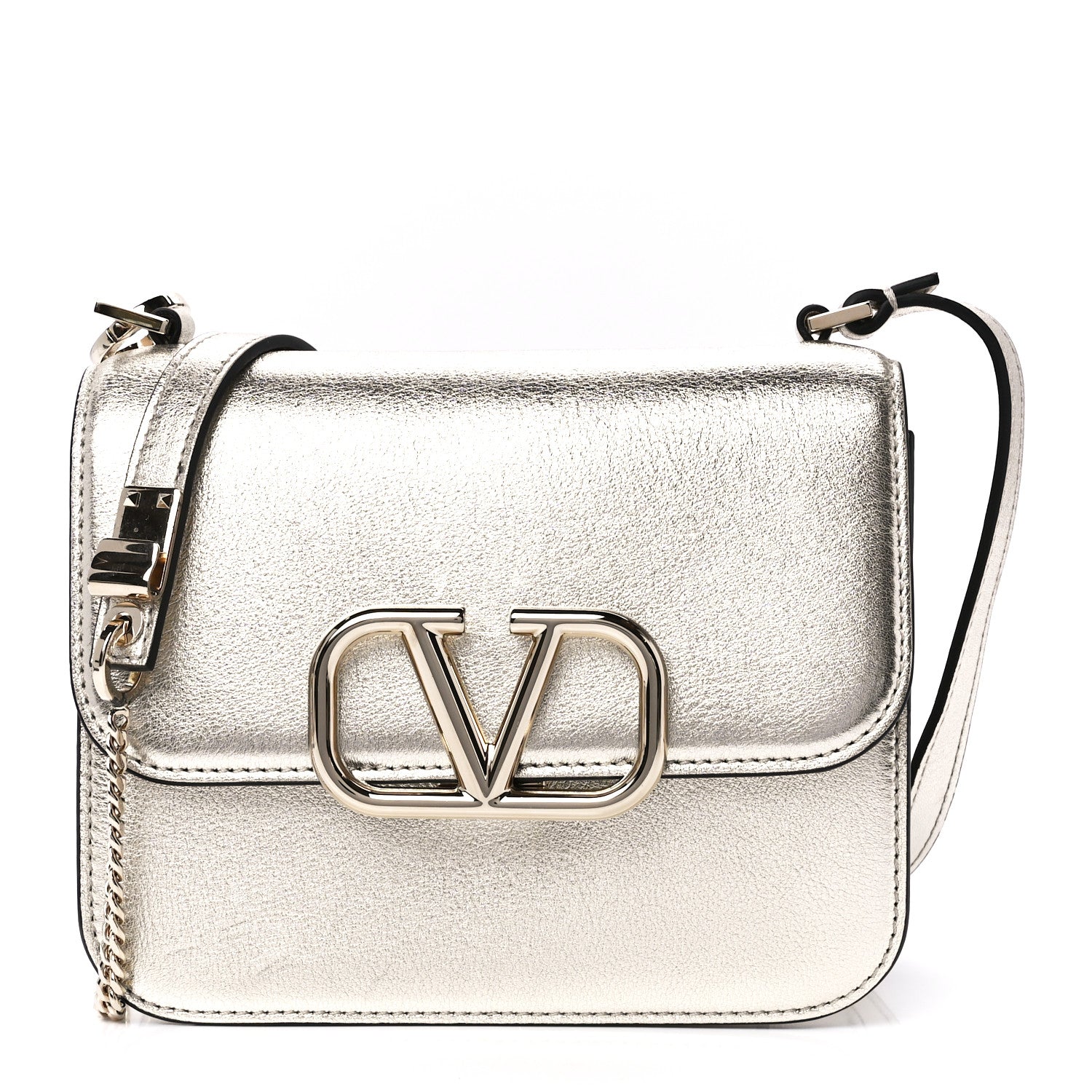 Valentino Garavani Metallic Calfskin Small VSling Shoulder Bag Silver 1 of 12
