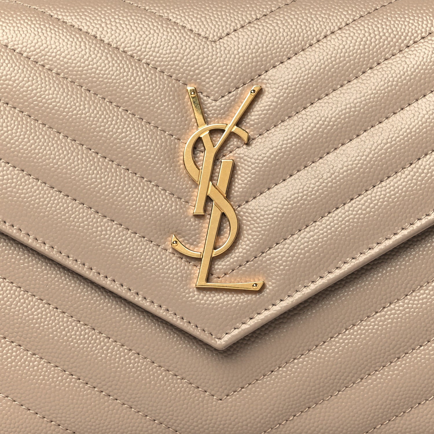 Saint Laurent Grain De Poudre Matelasse Chevron Monogram Chain Wallet Dark Beige 8 of 10