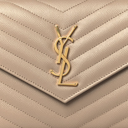 Saint Laurent Grain De Poudre Matelasse Chevron Monogram Chain Wallet Dark Beige 8 of 10