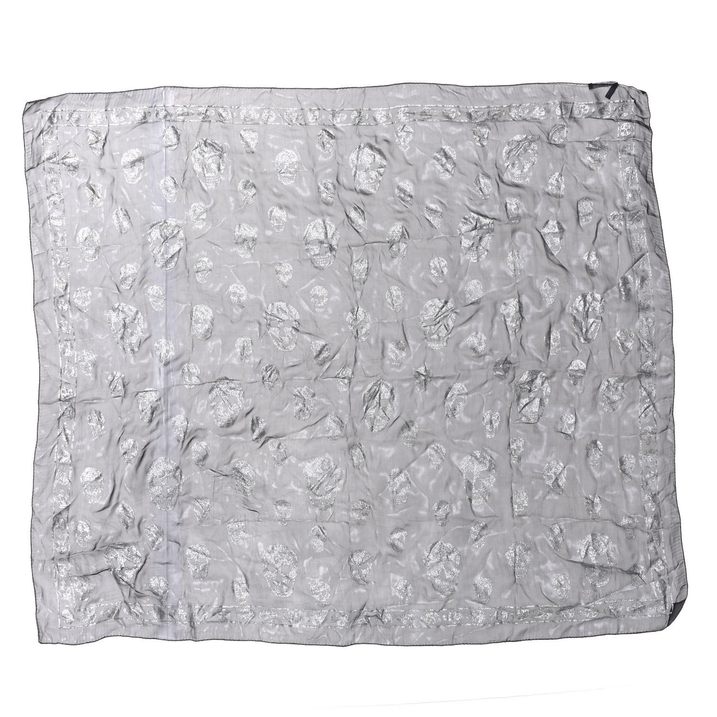 Silk Glitter Skull Scarf Black Silver