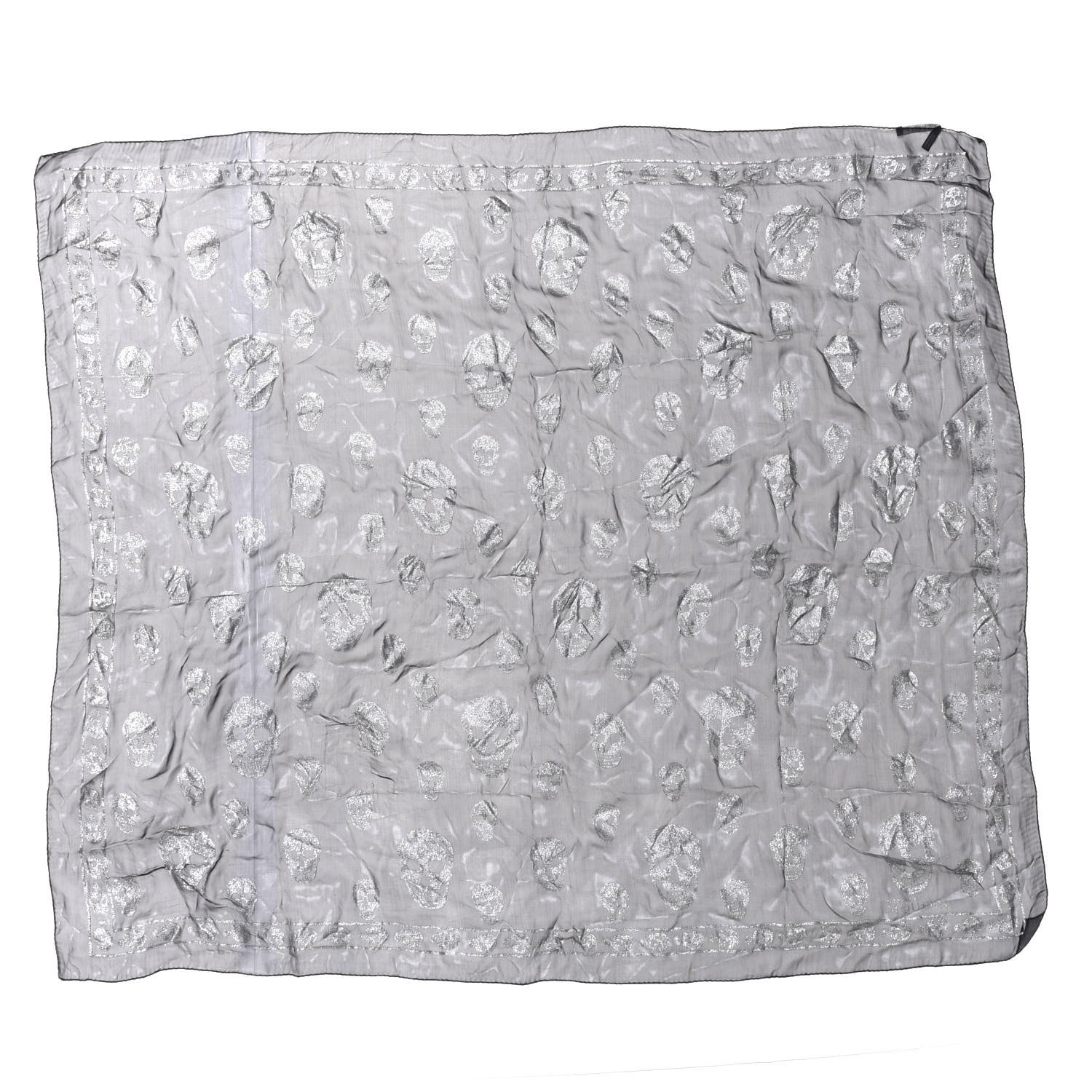 Alexander McQueen Silk Glitter Skull Scarf Black Silver 2 of 4