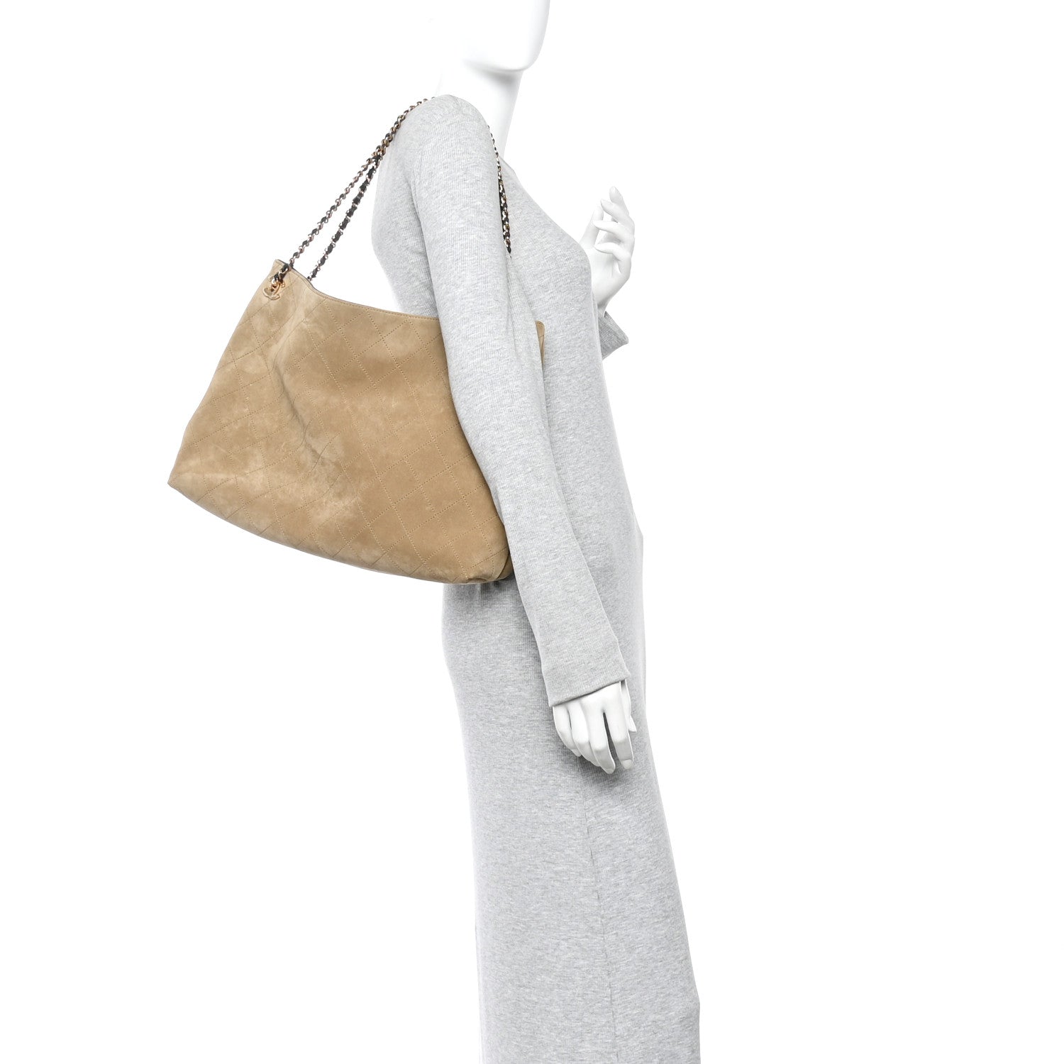 Chanel Suede Quilted Eyes On You Large Shopping Bag Beige 2 of 10