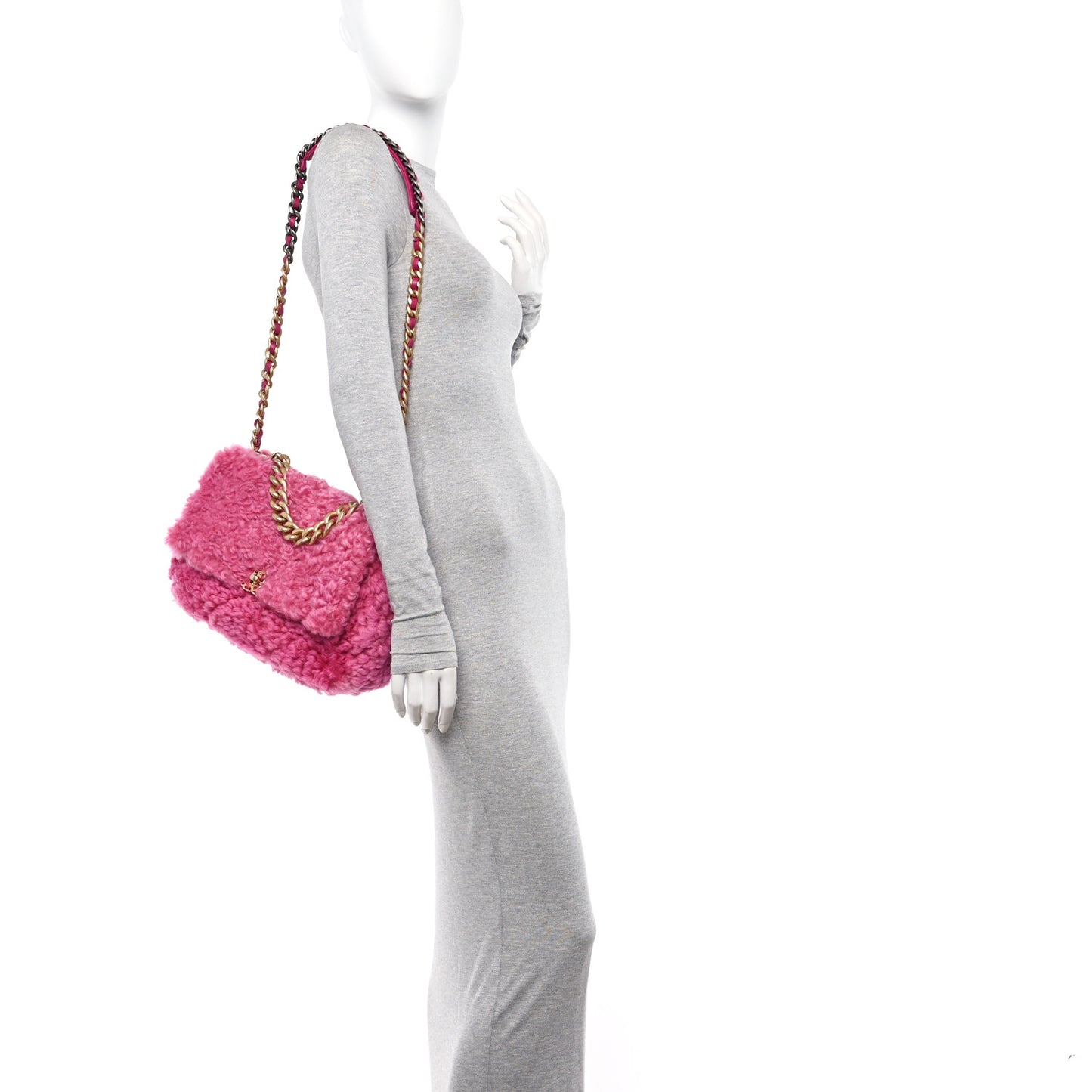 Shearling Sheepskin Medium Chanel 19 Flap Pink