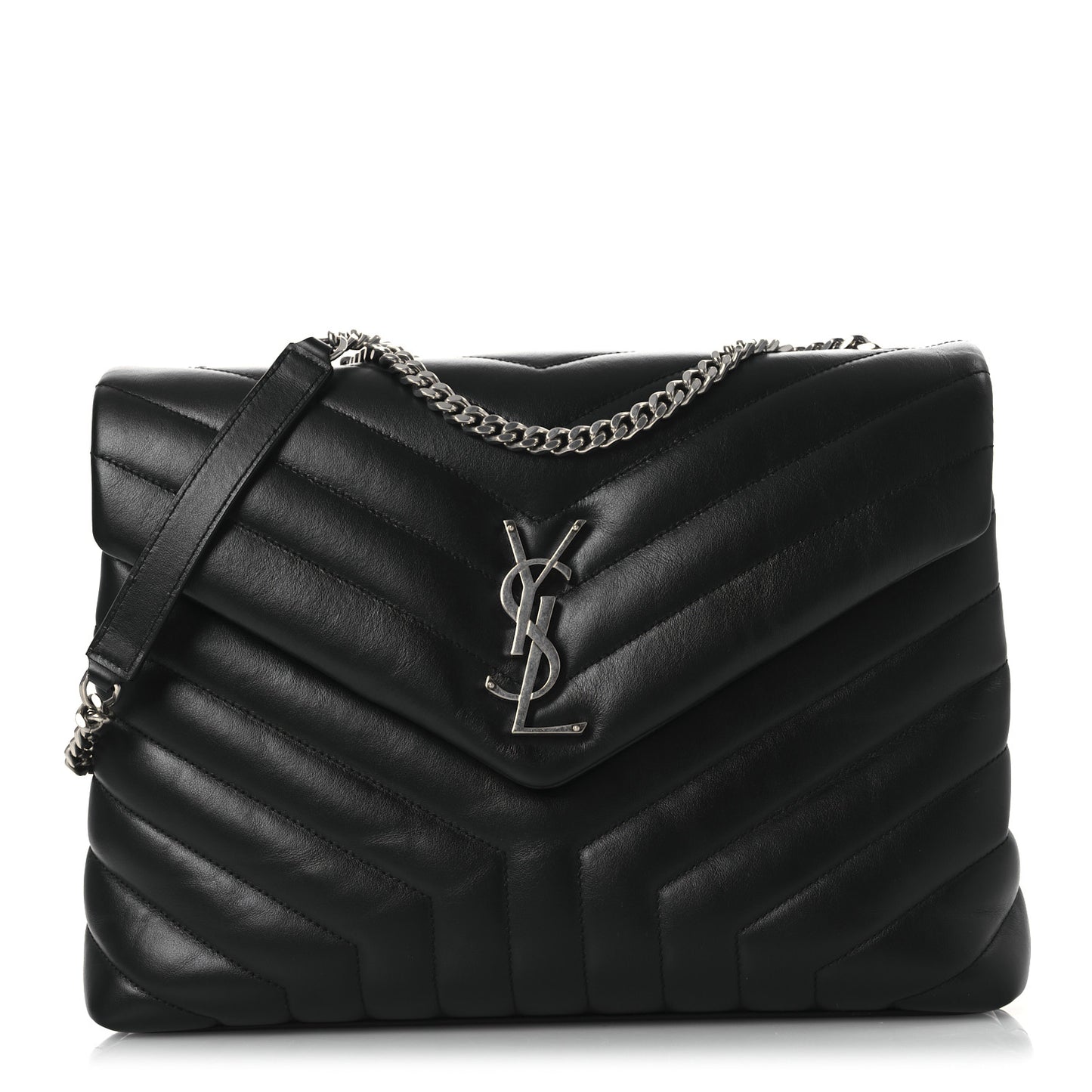 Calfskin Y Quilted Monogram Medium Loulou Chain Satchel Black
