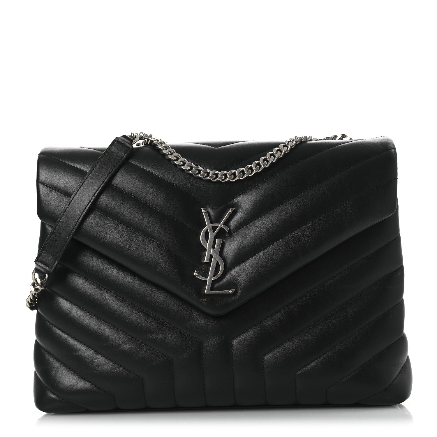 Saint Laurent Calfskin Y Quilted Monogram Medium Loulou Chain Satchel Black 3 of 12