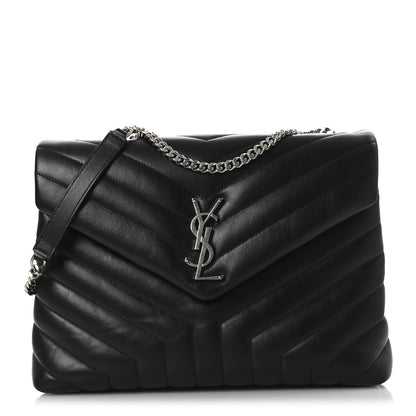 Saint Laurent Calfskin Y Quilted Monogram Medium Loulou Chain Satchel Black 3 of 12