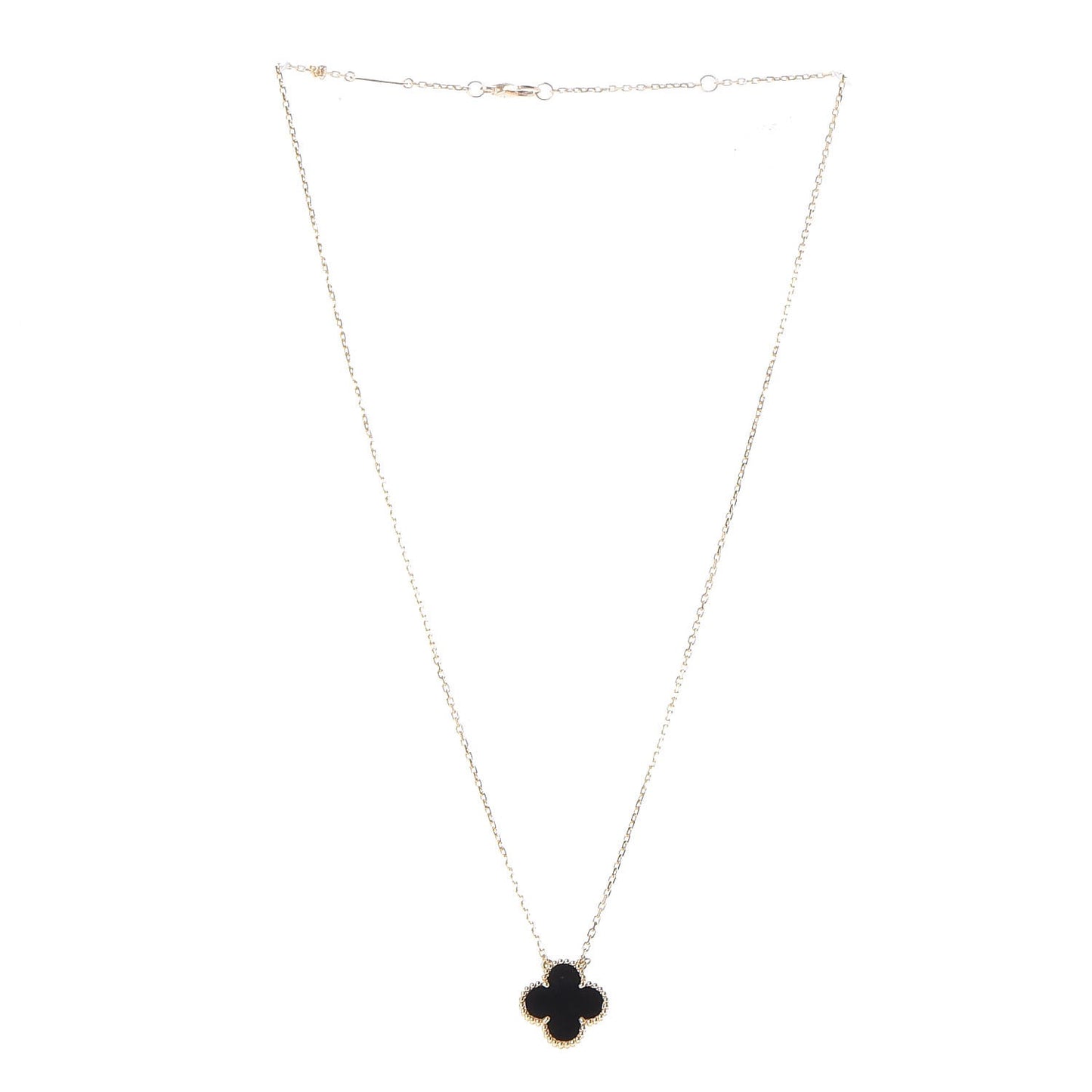 18K Yellow Gold Black Onyx Vintage Alhambra Pendant Necklace