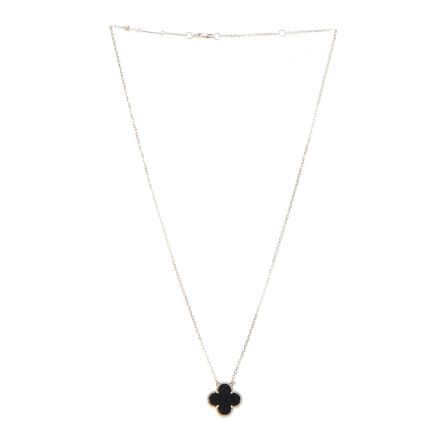 Van Cleef & Arpels 18K Yellow Gold Black Onyx Vintage Alhambra Pendant Necklace 3 of 12